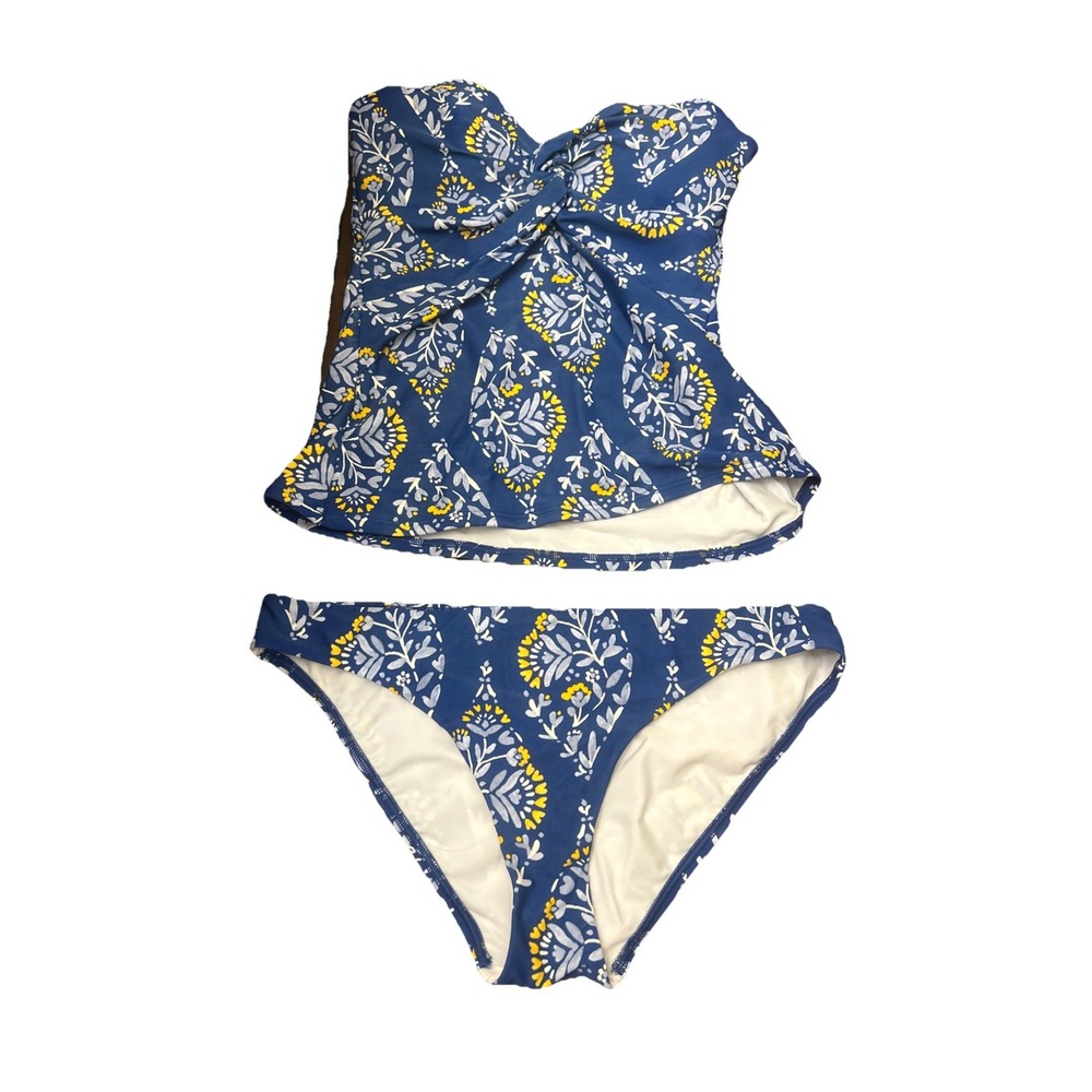 Ann Taylor Loft Beach Women Swimsuit 2-Piece Blue‎  Floral Tankini Bikini Large
